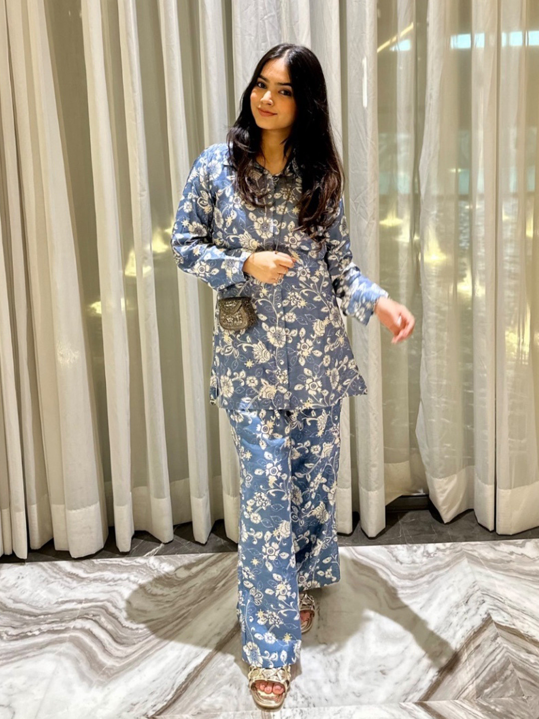 Akaya Printed Long Sleeves Pure Cotton Shirt With Palazzos