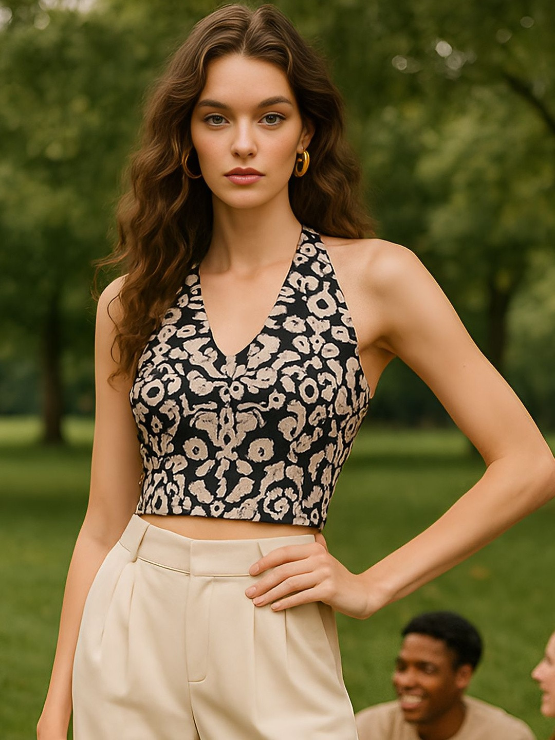 don't be basic Women Animal Printed Smocked Crop Top