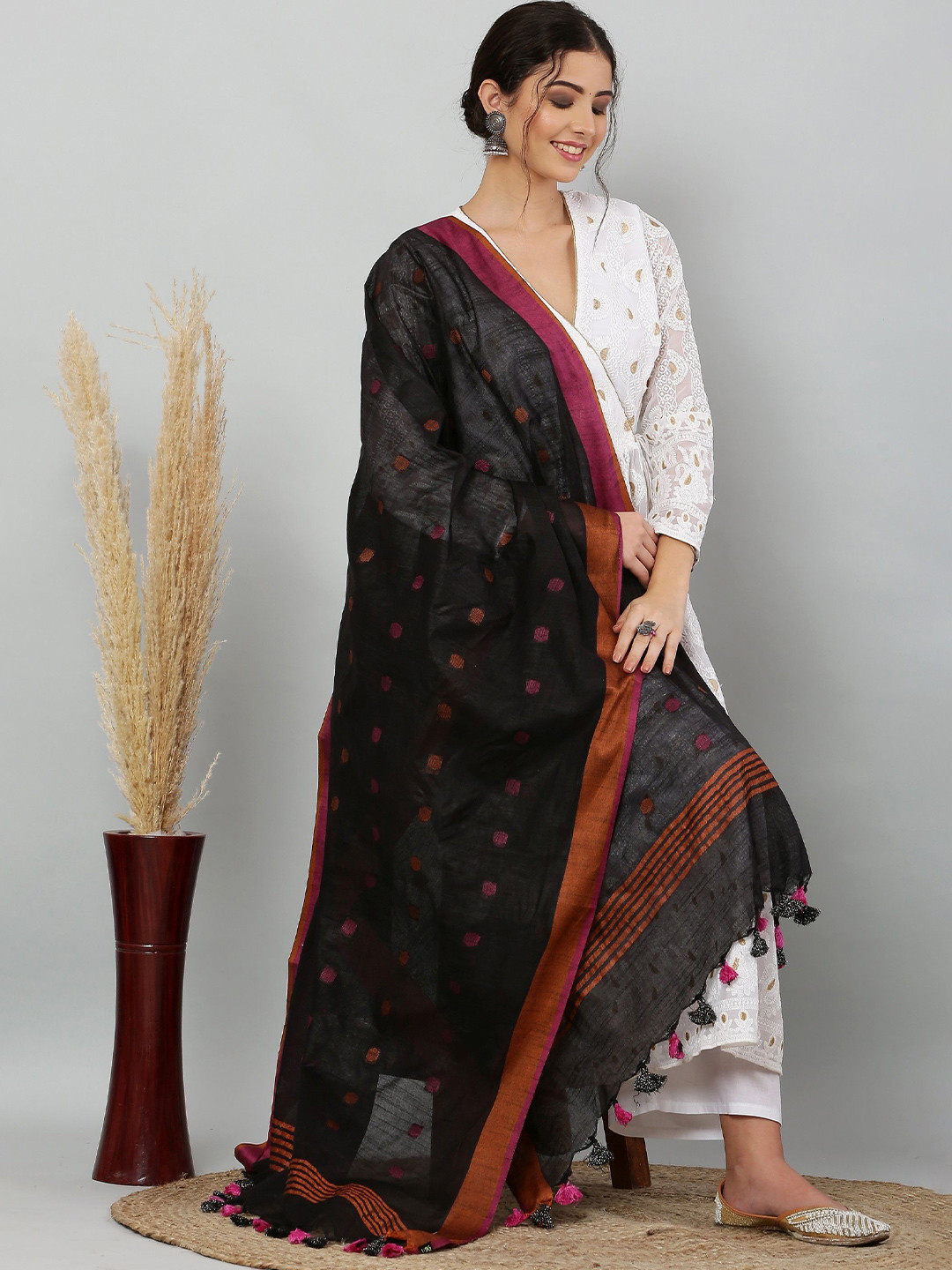 Bunkraft Geometric Woven Design Pure Cotton Dupatta