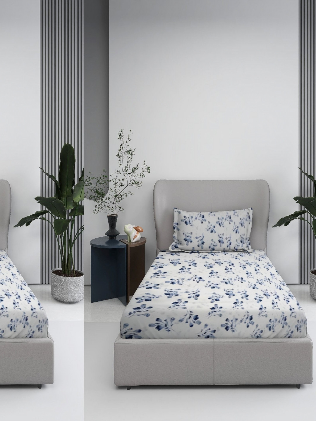 BOMBAY DYEING White 4 Pieces Pure Cotton 180 TC Single Bedsheet Sets 1.58 m  x 2.28 m