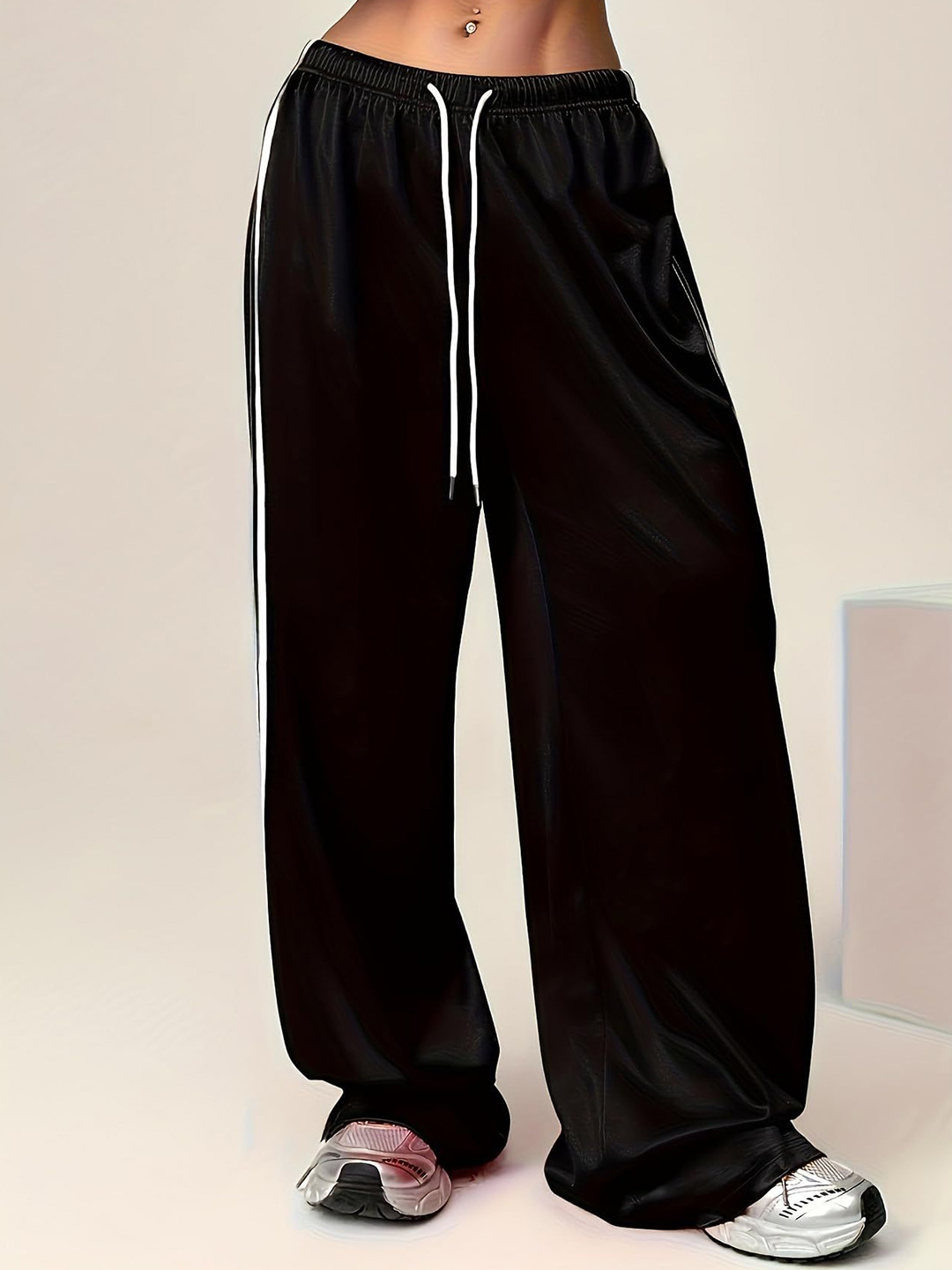 PROGENY Women Side Striped Relaxed-Fit Pure Cotton Mid-Rise Track Pants