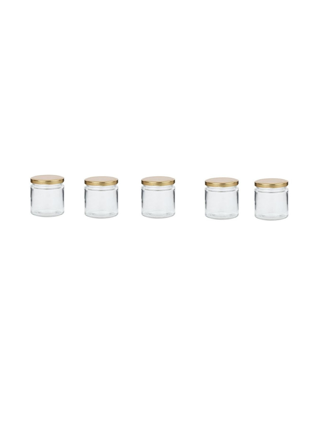 1ST TIME Transparent & Gold Toned 5 Pieces Glass Dishwasher Safe Jar Container 50ml