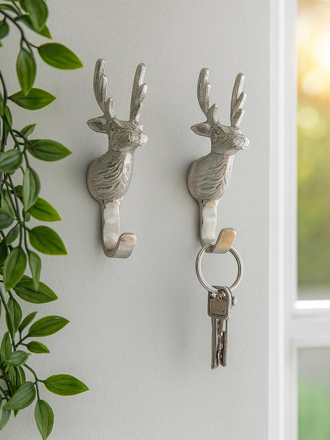 Homesake Set Of 2 Silver Handmade Deer Head Wall Hook