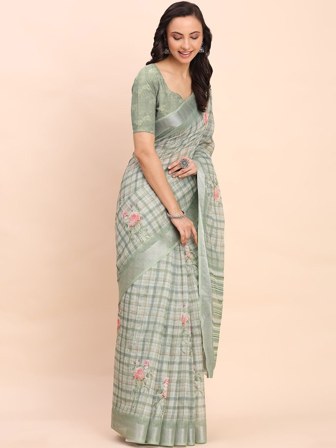 all about you Checked Zari Woven Design Saree