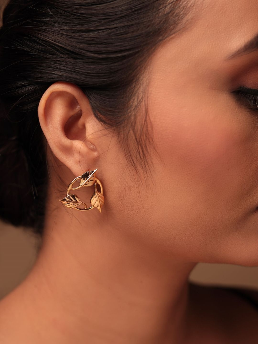 Mokshali Jewelry Gold-Plated Leaf Shaped Drop Earrings