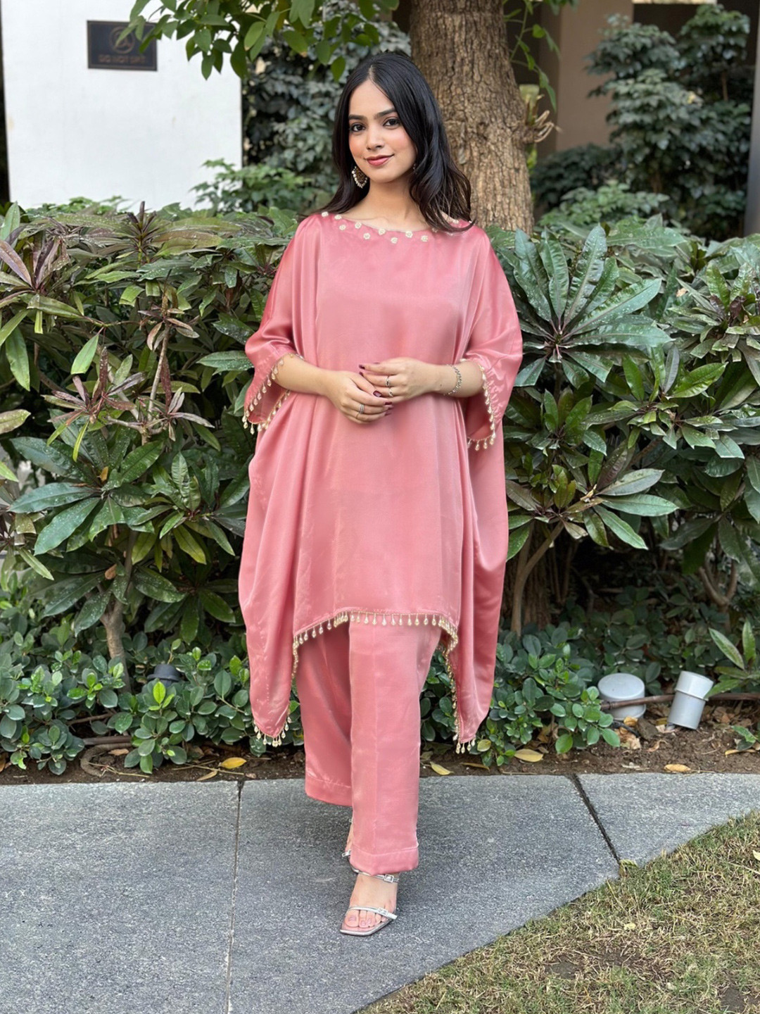 Akaya Embellished Round Neck Top With Trousers Co-Ords