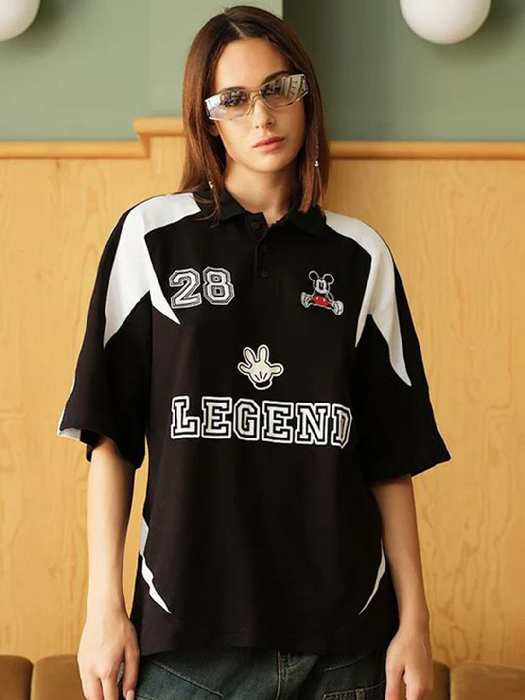 Bonkers Corner Mickey Legacy Typography Printed Polo Collar Cotton T-Shirt