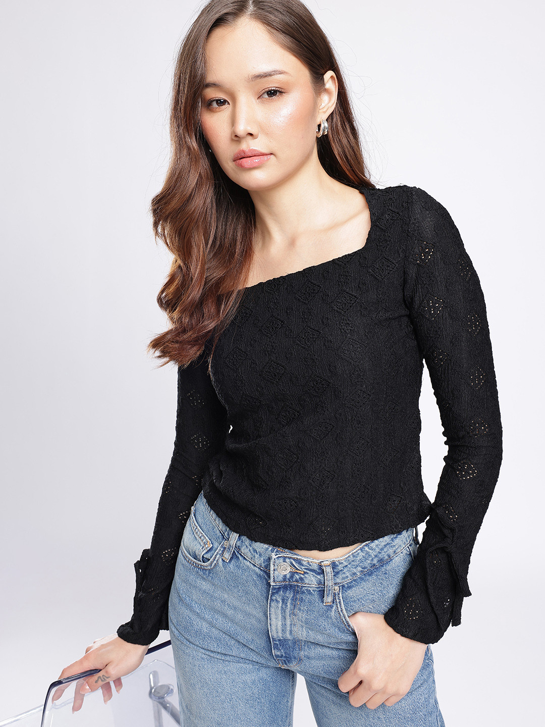 glitchez Bell Sleeves Knitted Casual Top