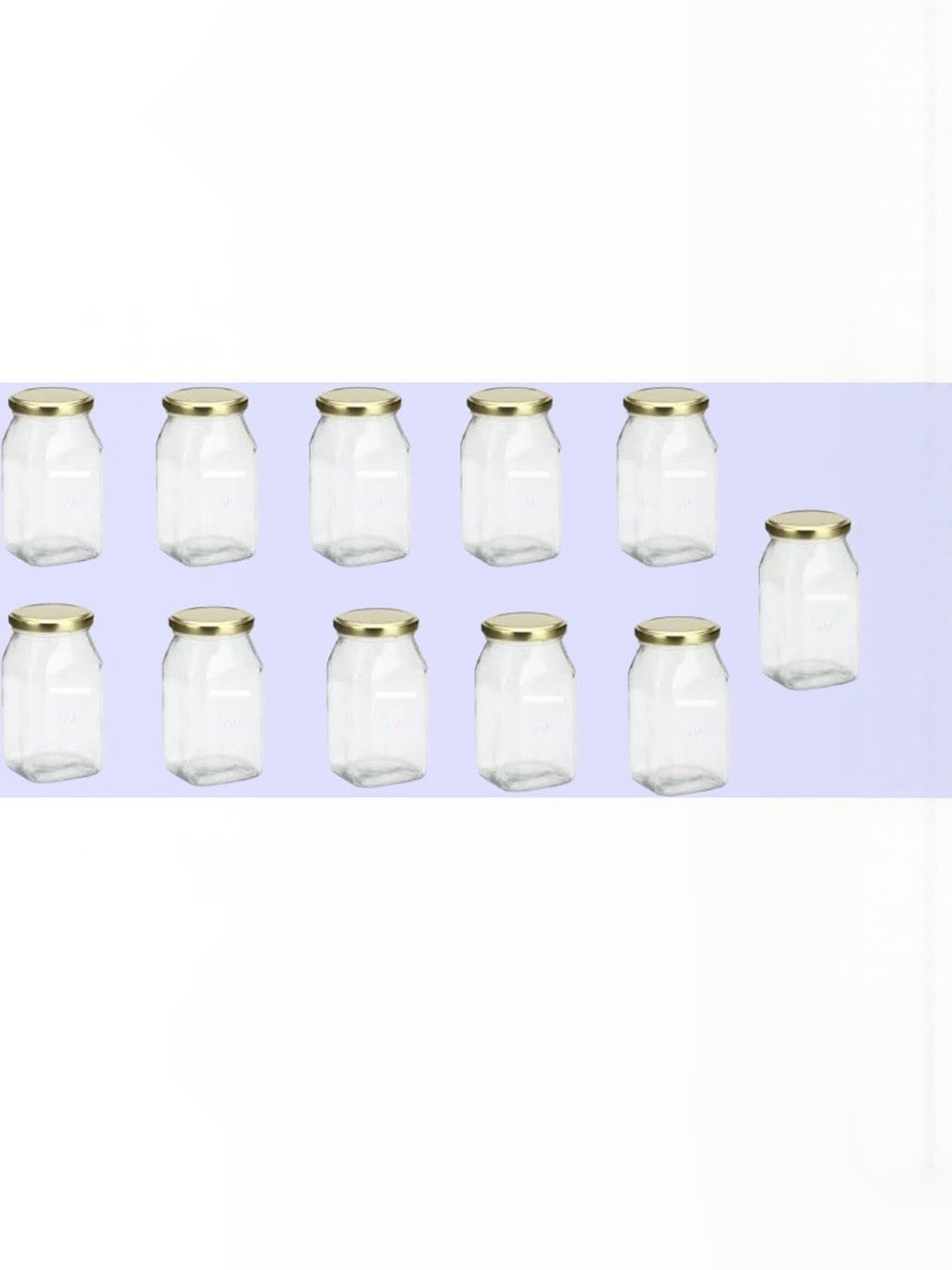 1ST TIME Transparent & Gold-Toned 11 Pieces Glass Dishwasher Safe Jar Containers 400 ml