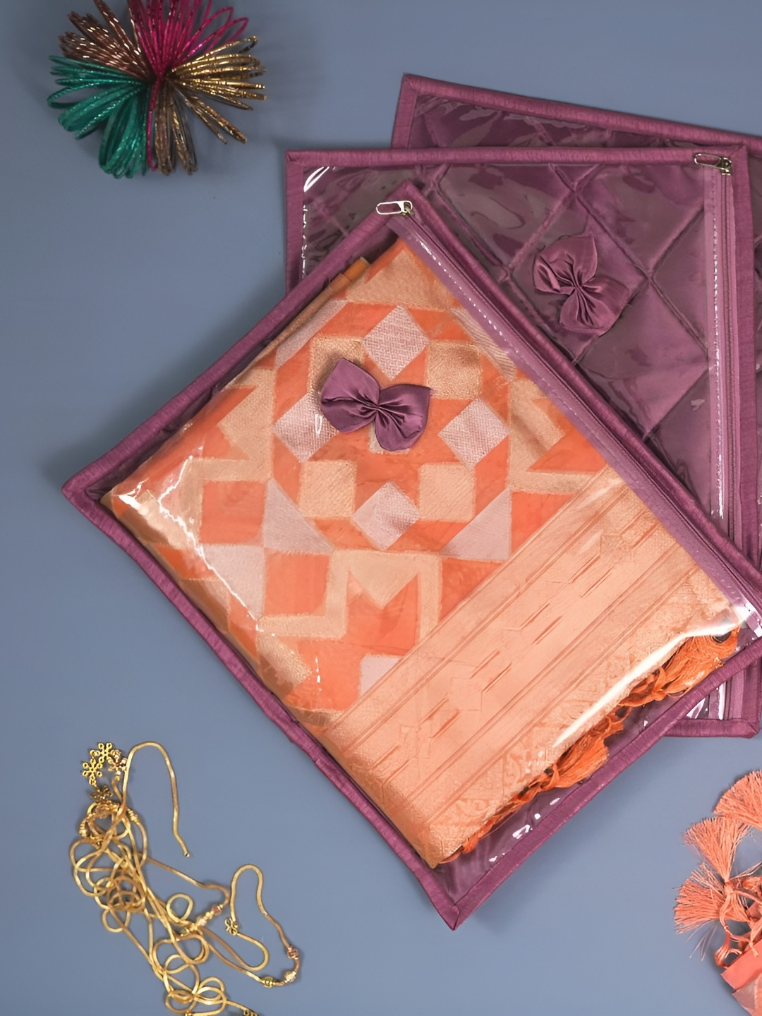 DECOM INDUSTRIES Set Of 3 Purple Wardrope Saree Covers