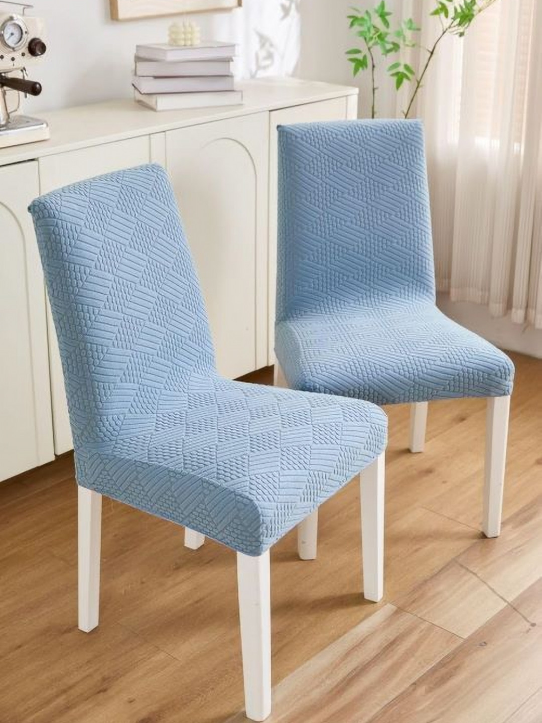 HOMETHREADS 2 Pcs Blue Textured Elasticated Stretchable Chair Covers