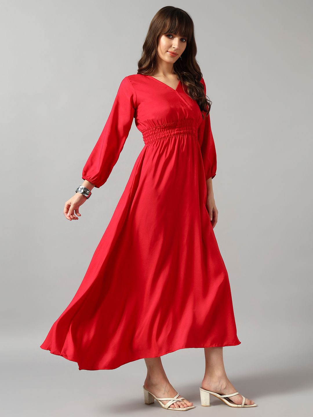 Femvy Gathered Or Pleated Wrap Maxi Dress