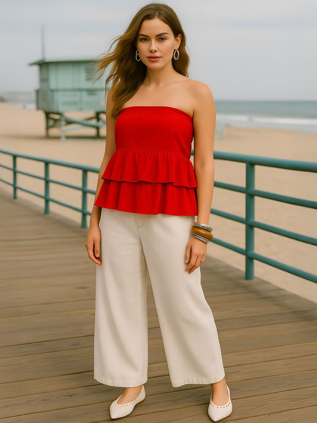 don't be basic Ruffles Tube Top With Bow On The Back