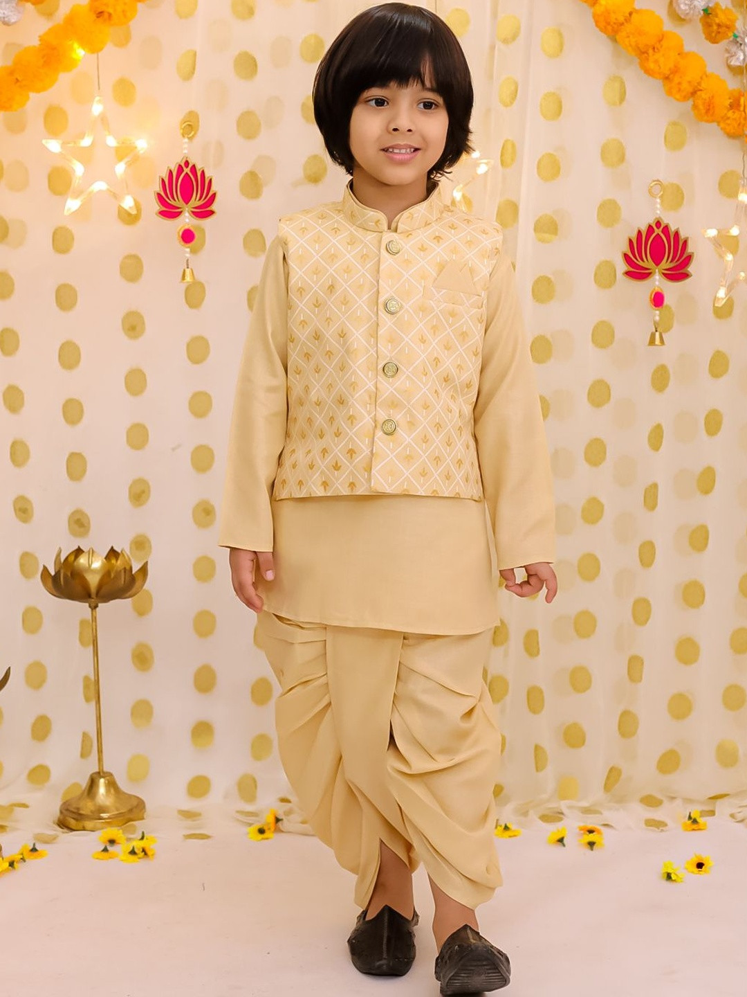 BownBee Boys Regular Linen Kurta with Dhoti Pants