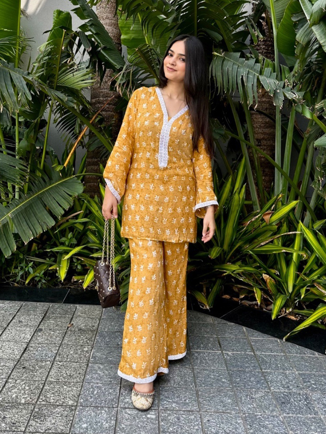 Akaya Printed V-Neck Pure Cotton Tunic With Palazzos