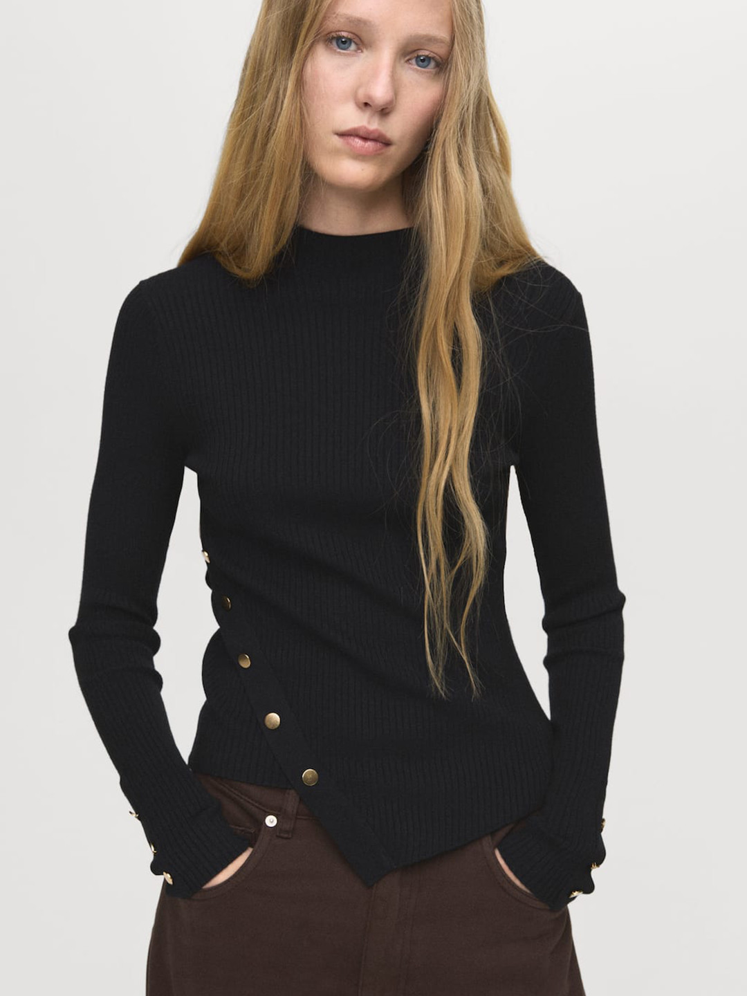 MANGO Ribbed Knitted Asymmetric Sweater