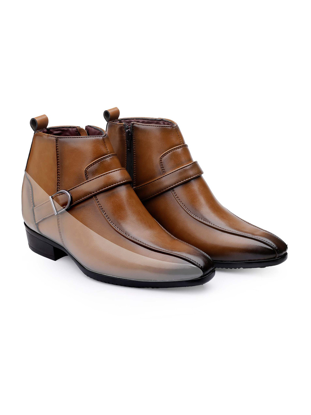 Bxxy Men 9 Cm Hidden Height Increasing Block-Heeled Buckle And Zip Party Boot