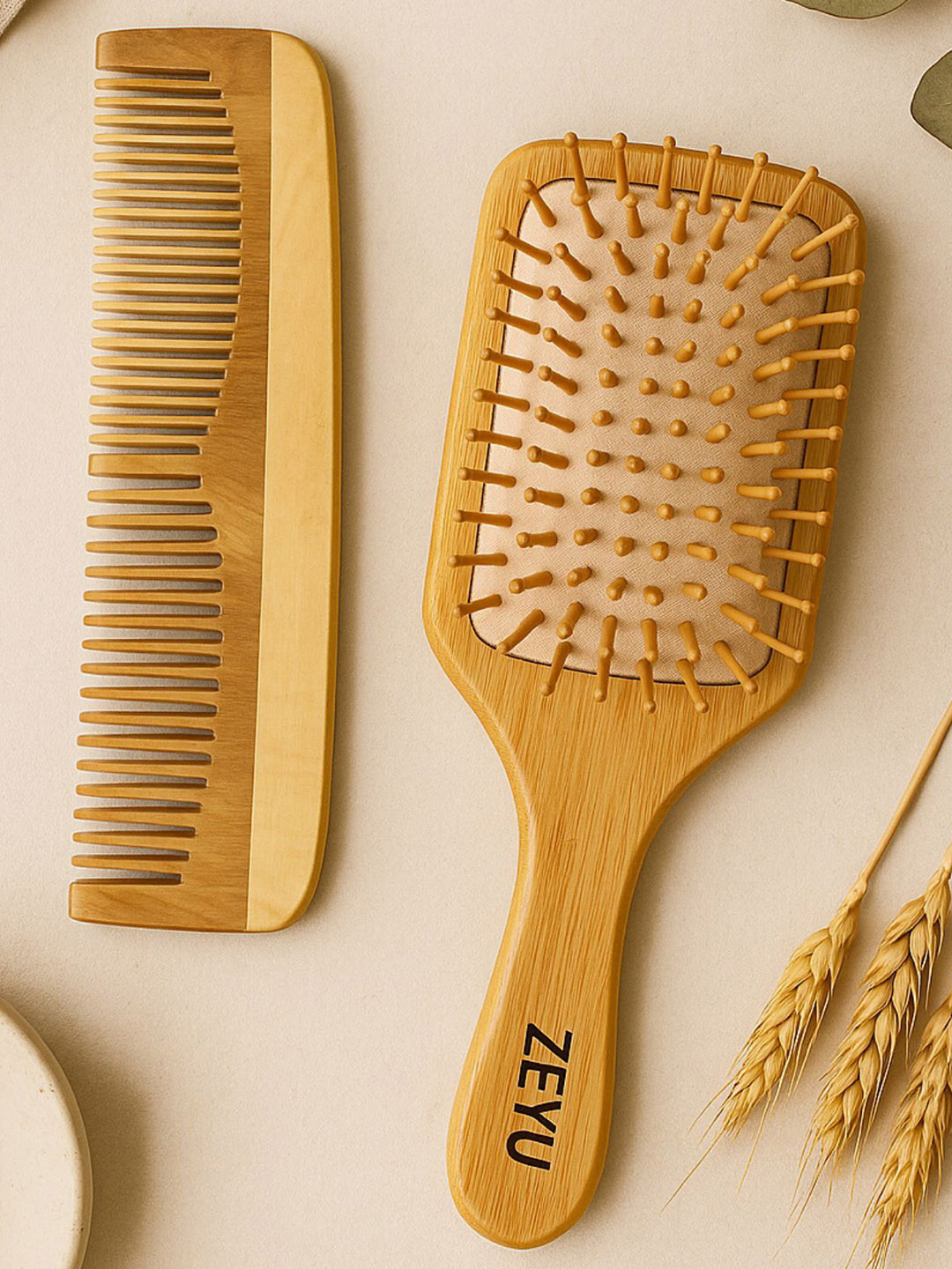 Zeyu Set Of 2 Bamboo Hair Brush & Comb