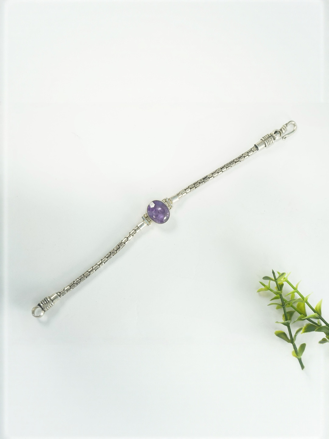 Love Rocks Amethyst Oval Beads Silver Bracelet