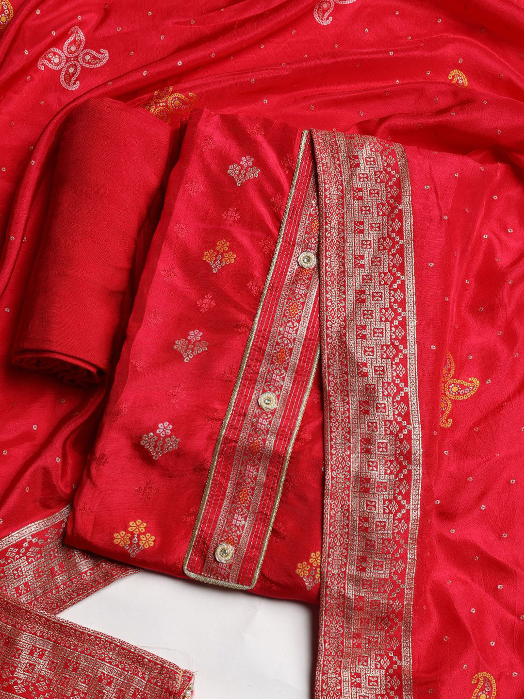 Meena Bazaar Art Silk Unstitched Dress Material