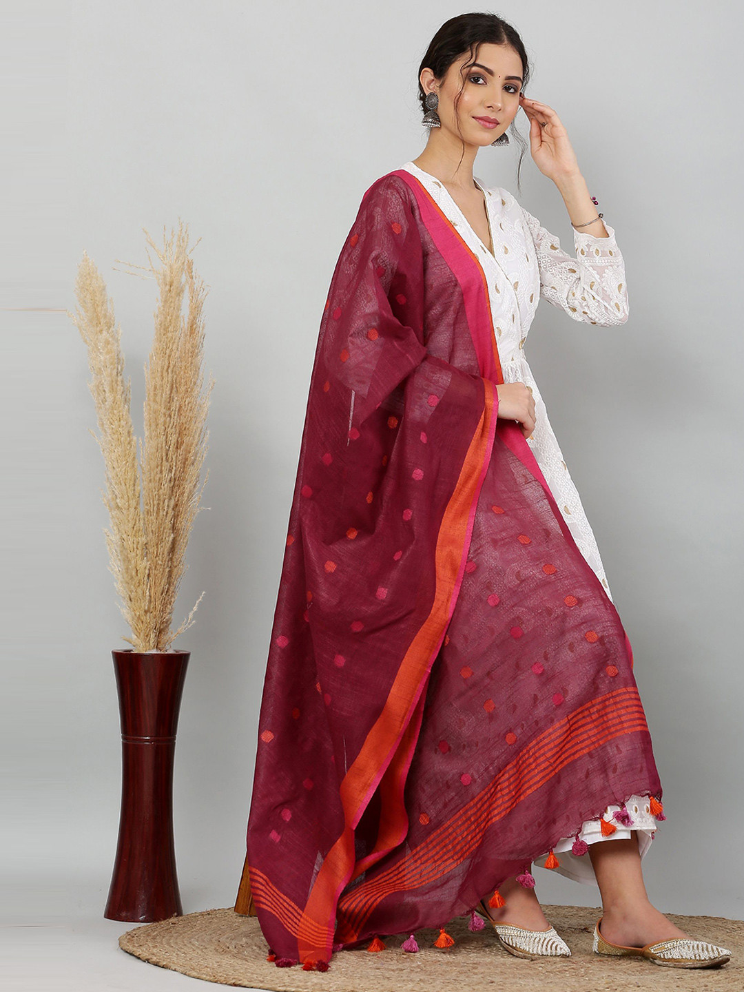 Bunkraft Geometric Woven Design Pure Cotton Dupatta