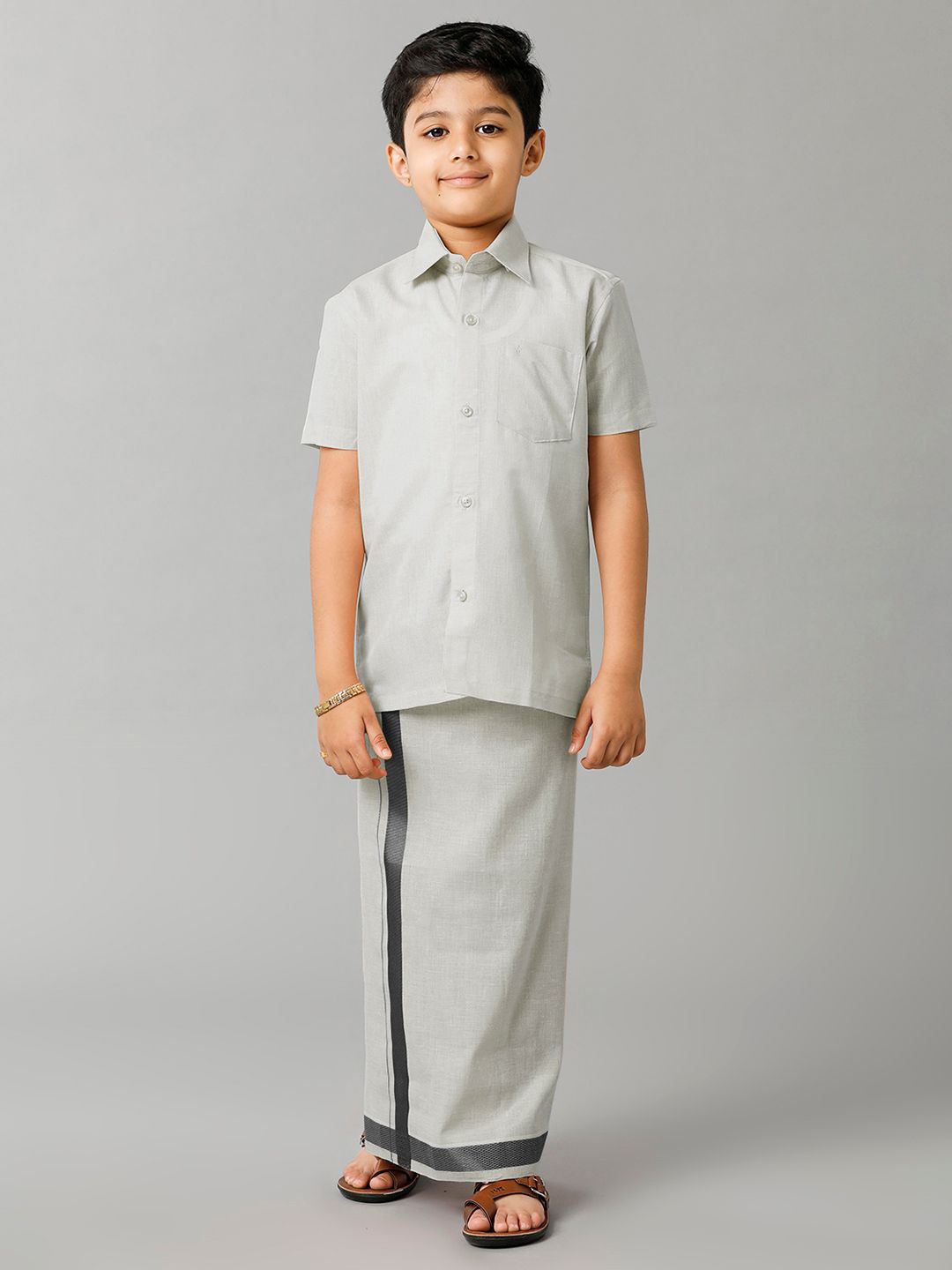 Ramraj Boys Short Sleeves Tissue Shirt With Veshti