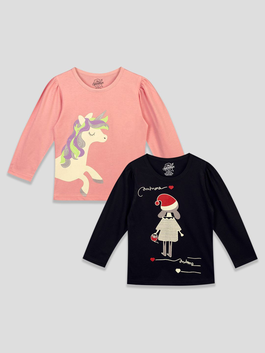 The Sandbox Clothing Co. Pack Of 2 Girls Graphic Printed Cotton T-shirts