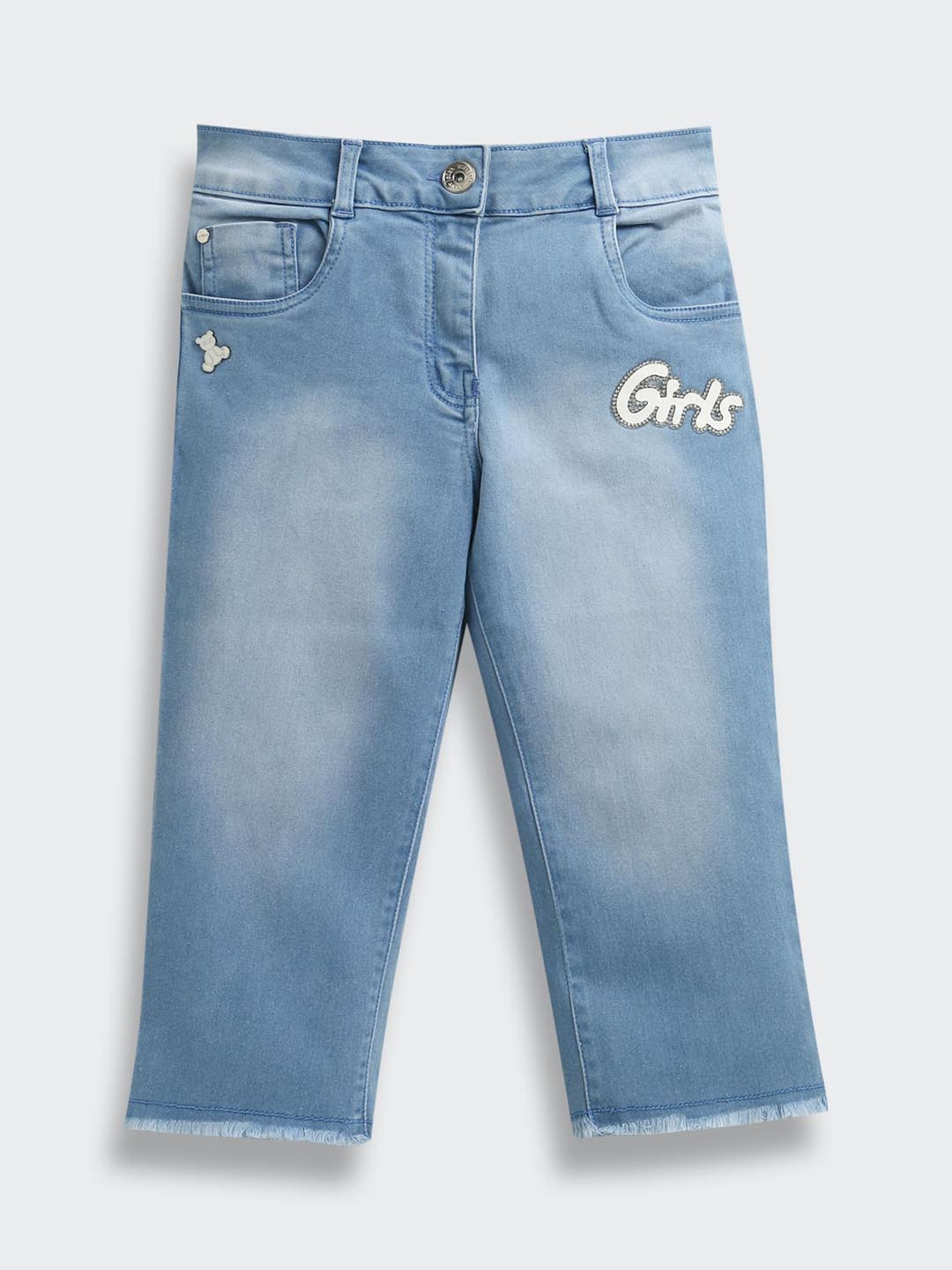 Tiny Girl Girls Skinny Fit Mid-Rise Light Fade Embellished Stretchable Pedal Jeans