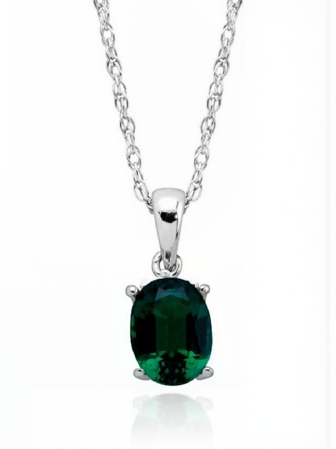 elitemart Silver-Plated Emerald Stone Studded Oval Shaped Casual Pendant