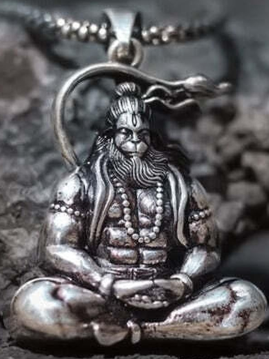 Accessoo Stainless Steel Oxidised Hanuman Ji Shaped Pendant With Chain
