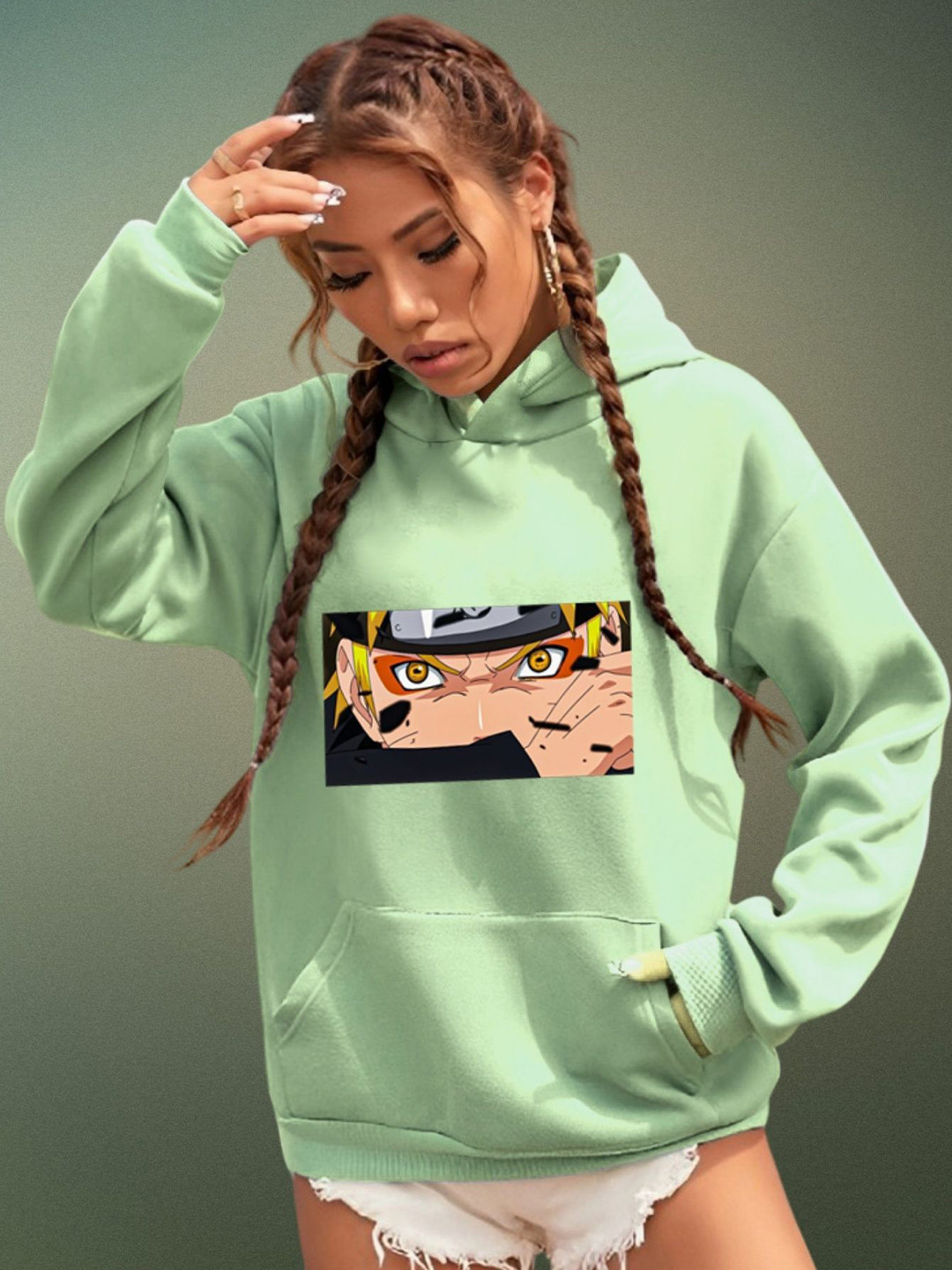 Parona Women Naruto Uzumaki Anime Printed Hooded Neck Sweatshirt