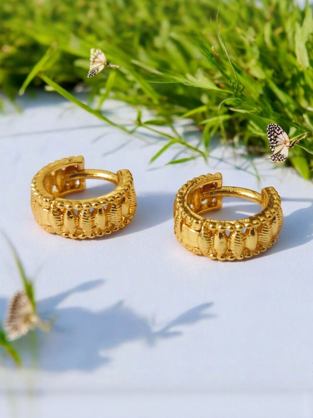 SHREE KRISHNA SHOPPING Unisex Gold-Plated Semi-Circular Shaped Hoop Earrings