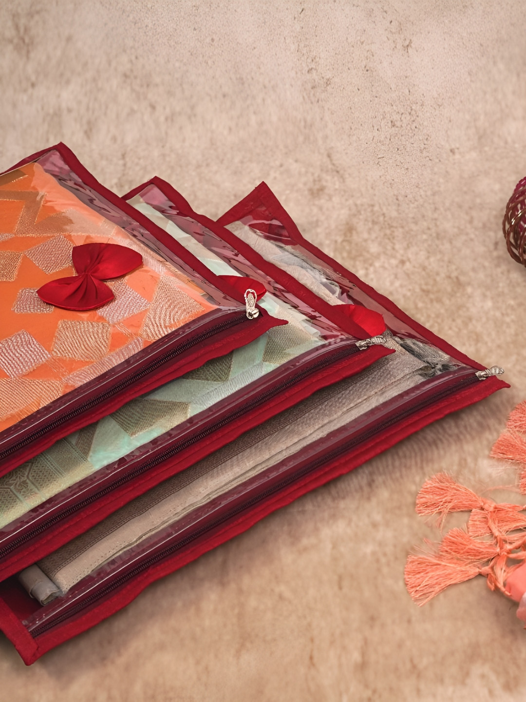 DECOM INDUSTRIES Set Of 3 Red Wardrope Saree Covers