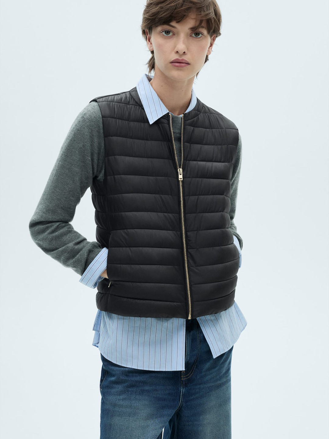 MANGO Collarless Gilet Jacket