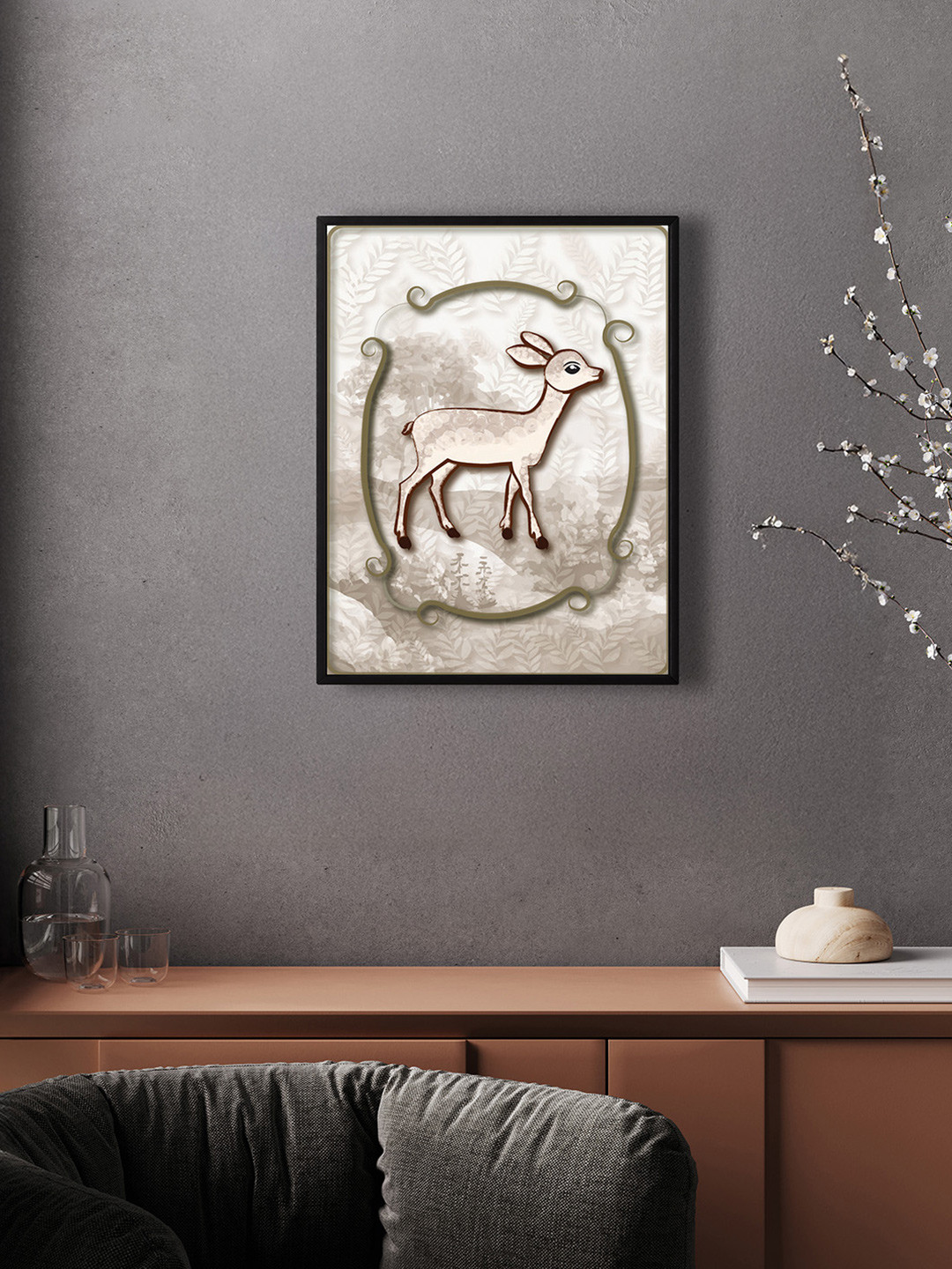 nestroots White & Beige Fawn Ferns Canvas Wall Art