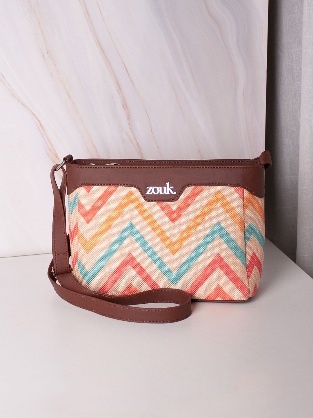 ZOUK WavBeach Harmony Chevron Printed Structured Sling Bag