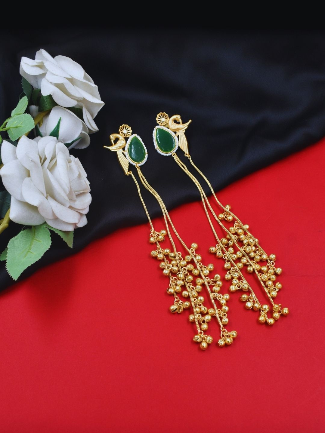 J & C Fashion Arena Gold-Plated Ghungroo Beaded Teardrop Shaped Drop Earrings