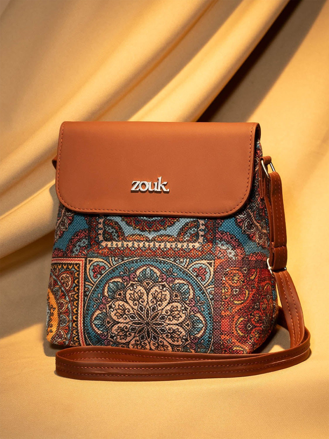 ZOUK Ethnic Motifs Printed Structured Flap Crossbody Sling Bag