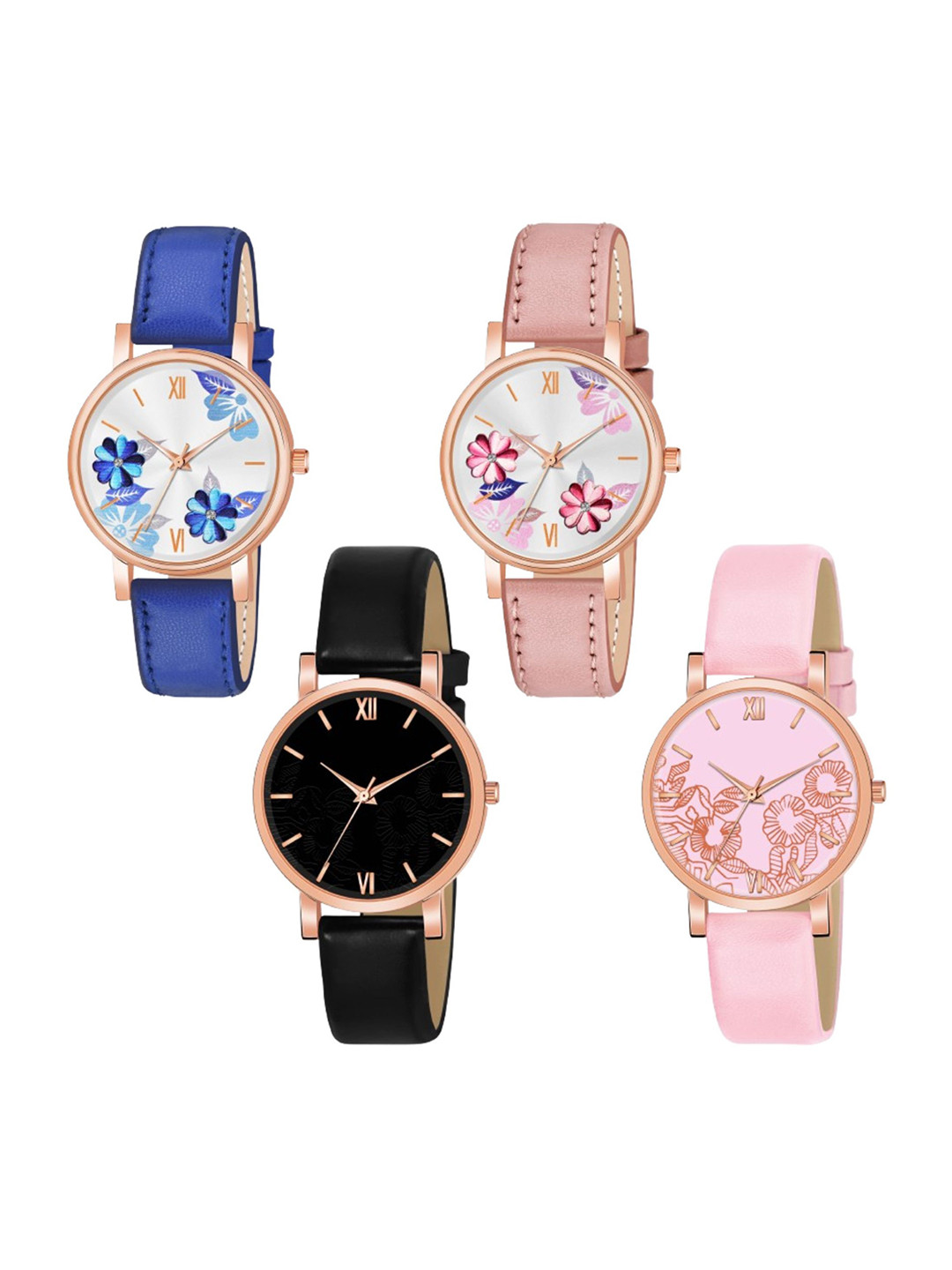 THE SHOPOHOLIC Women Pack of 4 Dial & Leather Straps Analogue Watch K-BLP-R-BBP
