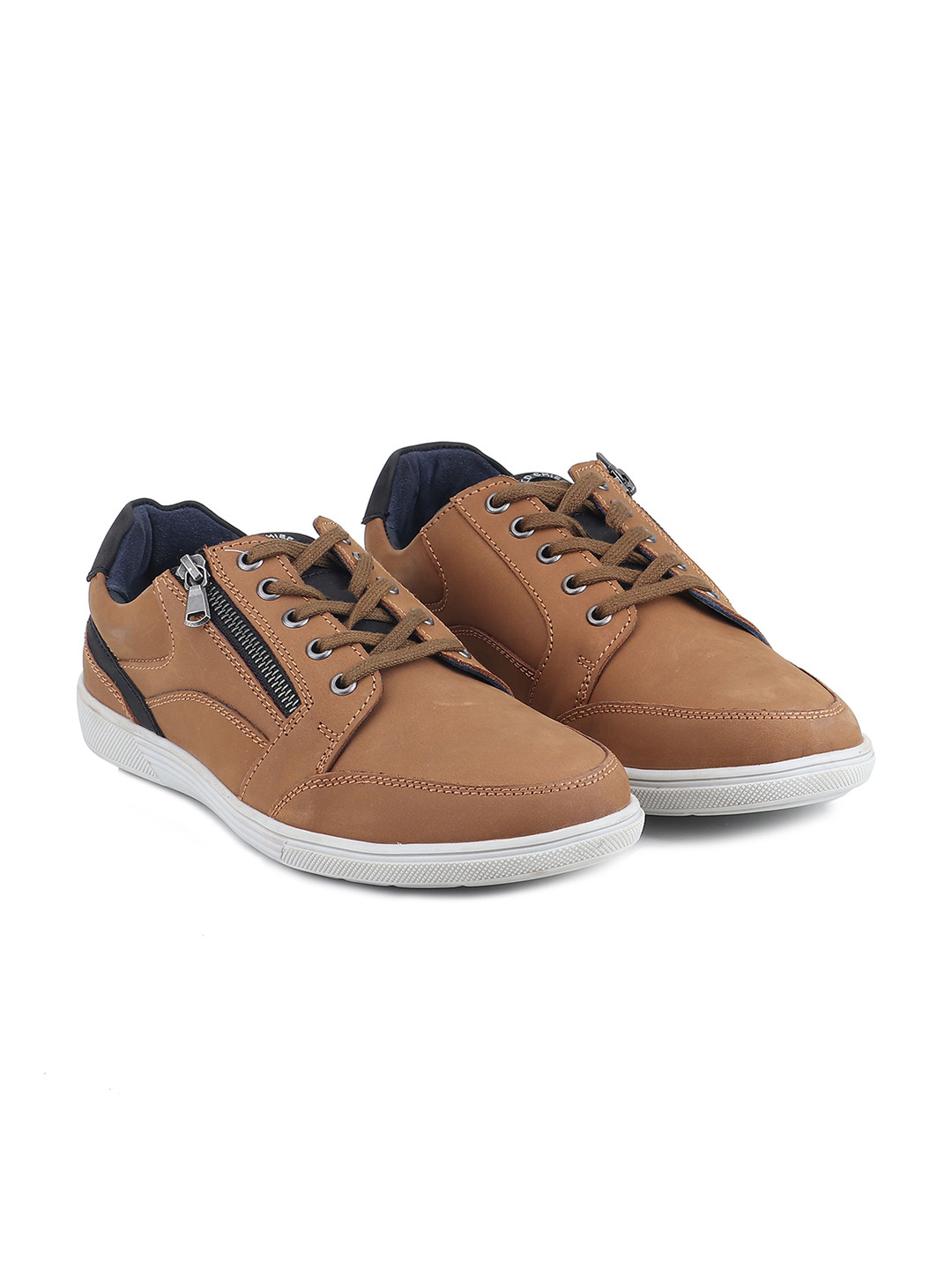 Red Chief Men Leather Round Toe Sneakers with Zip Detail