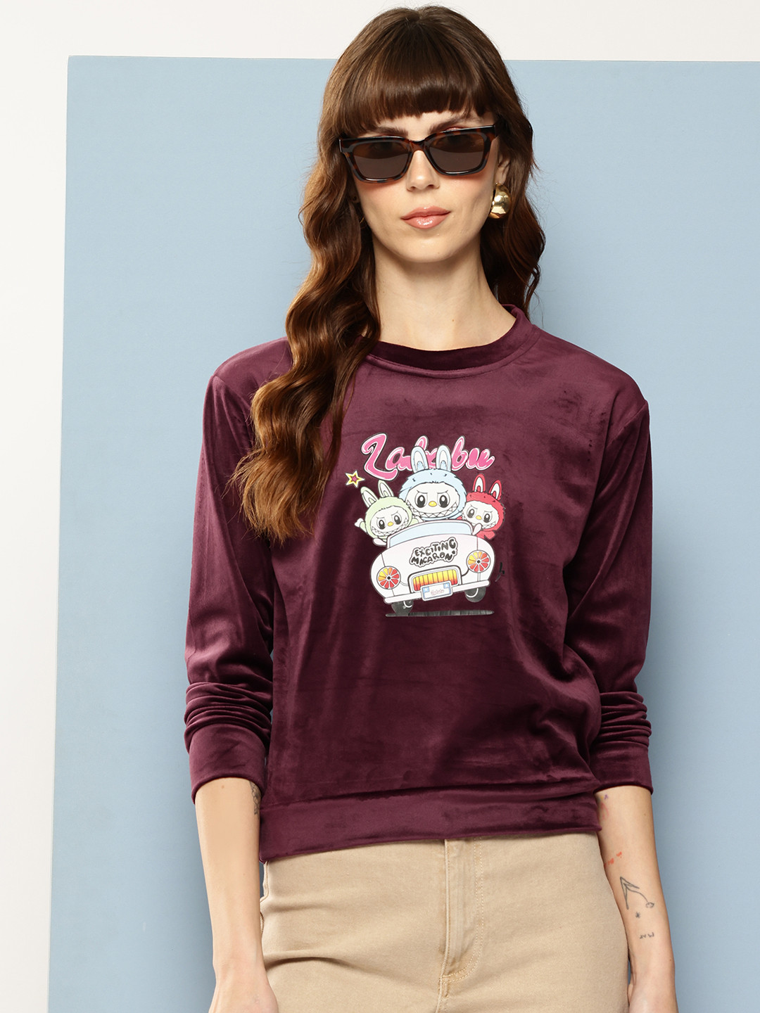 Aarika Humour & Comic Print Velvet Finish Sweatshirt