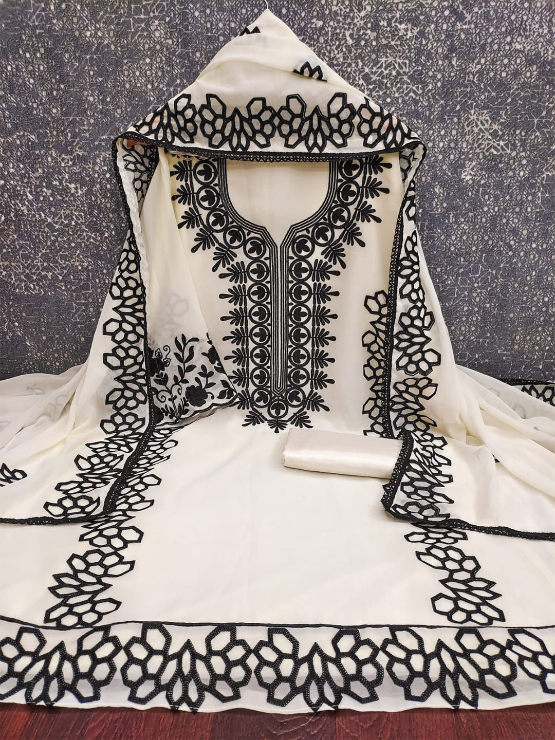 SYS Brand - Shop Your Style Embroidered Georgette Silk Unstitched Dress Material