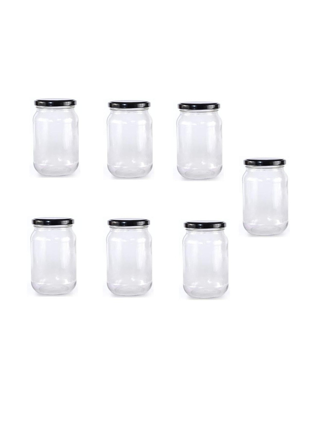 1ST TIME Transparent & Black 7 Pieces Glass Dishwasher Safe Jar Container 500ml