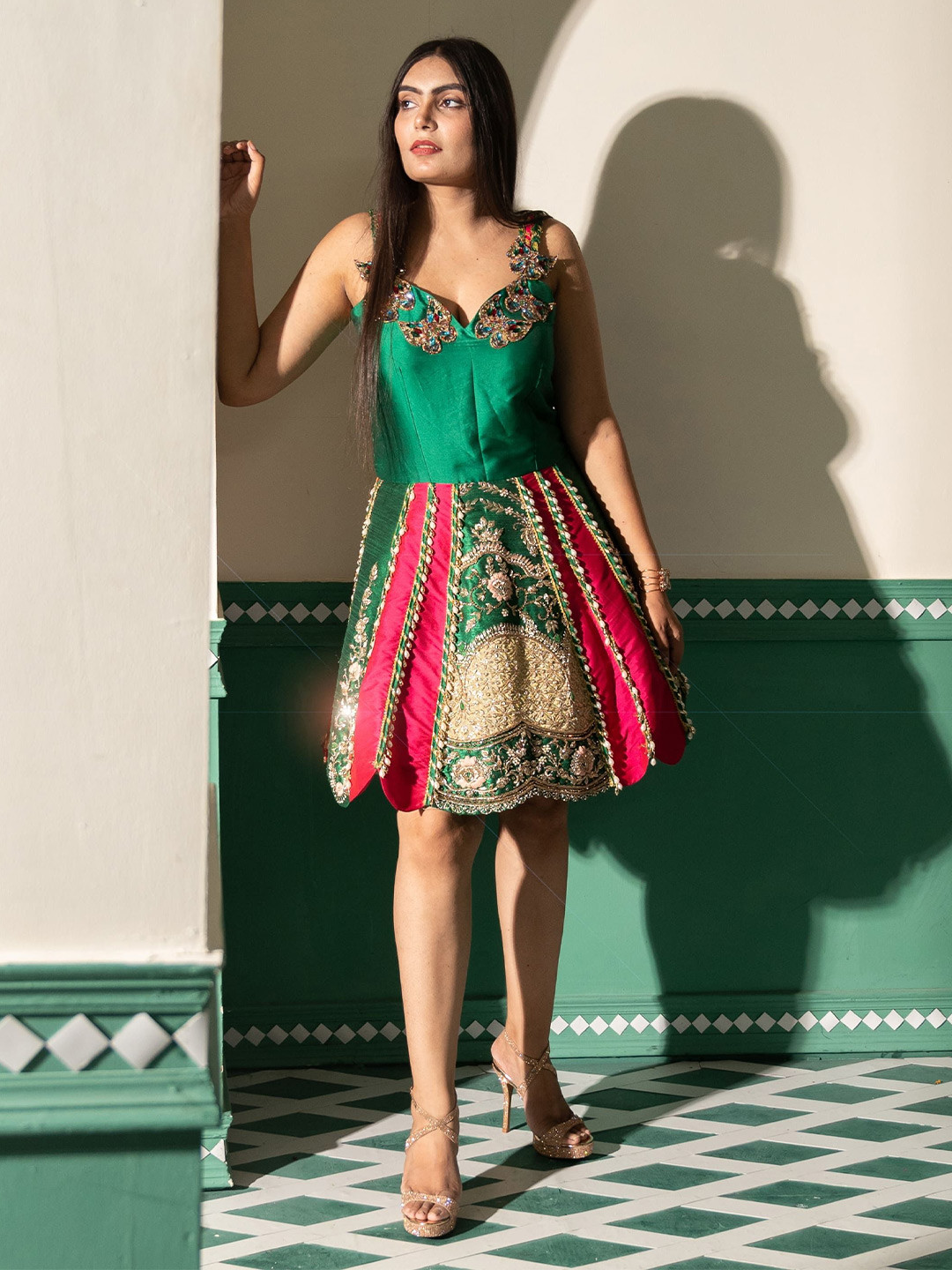 Tussya by Shreya Embellished Embroidered Silk Fit & Flare Mini Dress