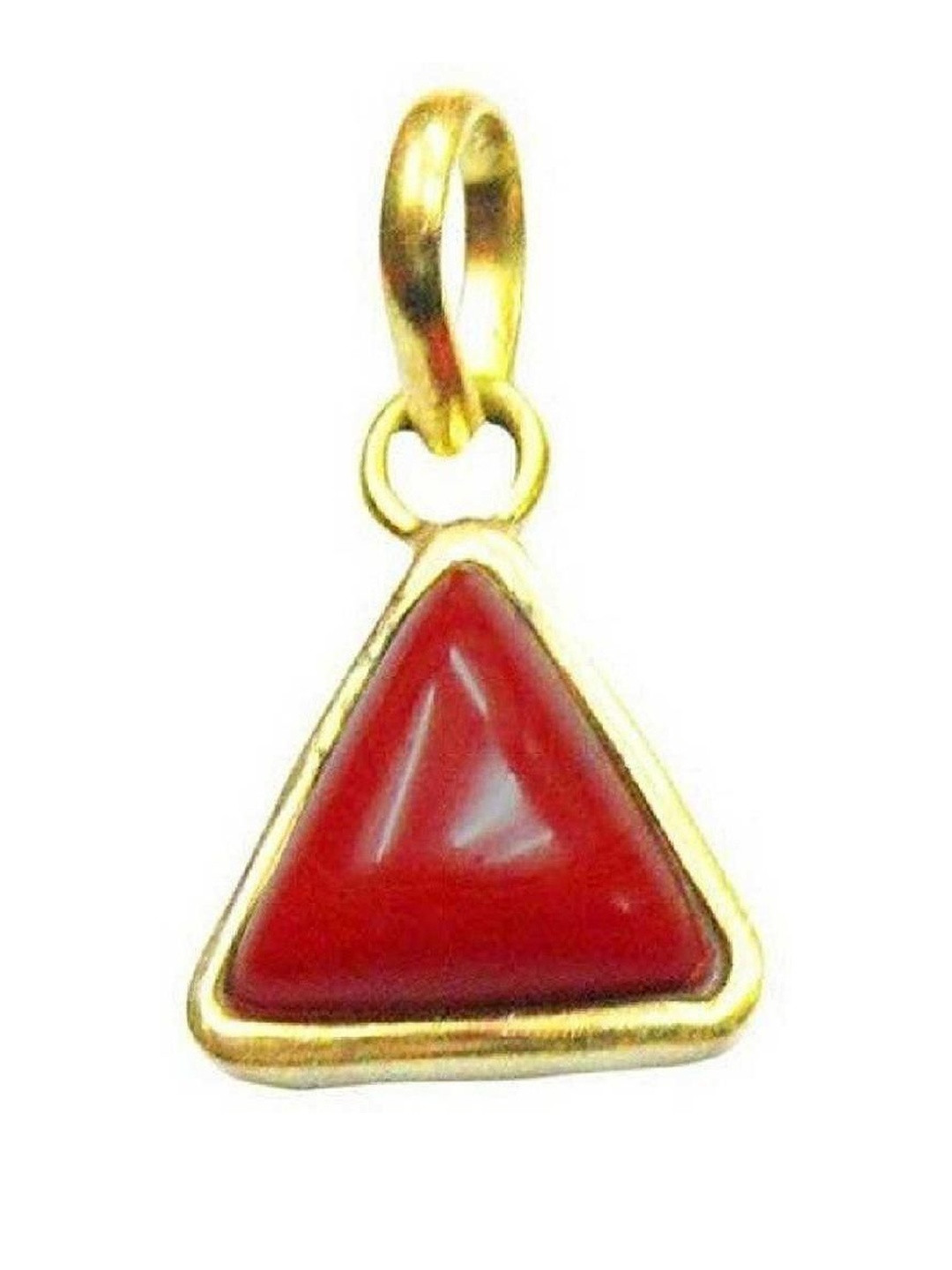 elitemart Gold-Plated Coral Stone Studded Triangluar Shaped Pendant