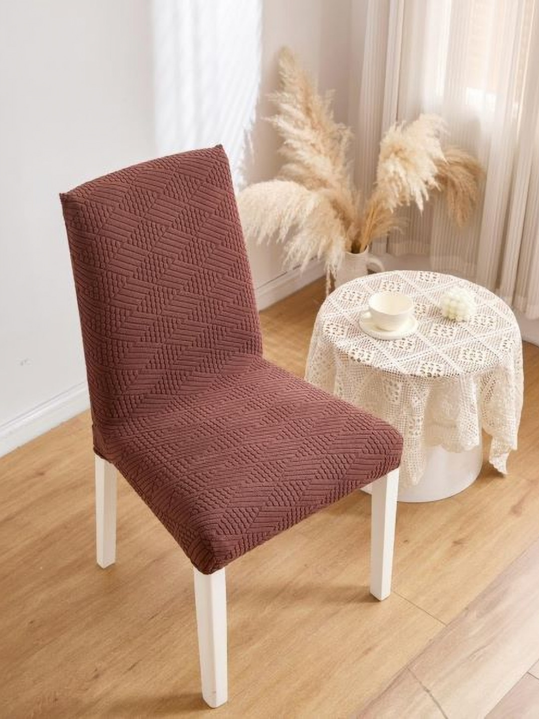 HOMETHREADS Coffee Brown Jacquard Chair Cover