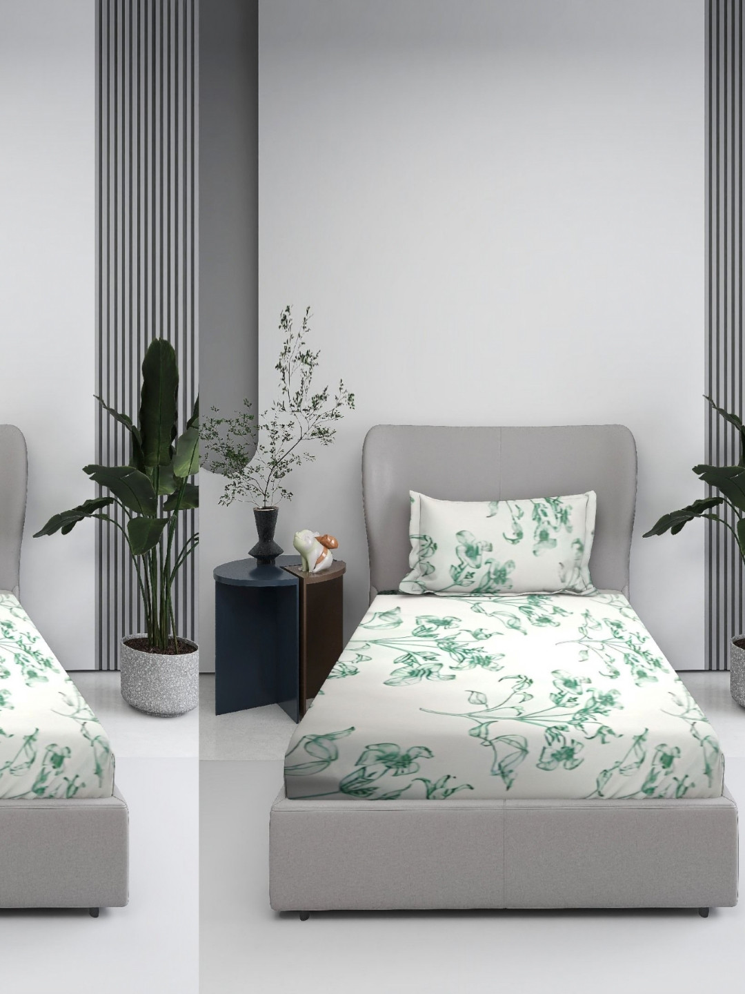 BOMBAY DYEING White 4 Pieces Pure Cotton 180 TC Single Bedsheet Sets 1.58 m  x 2.28 m