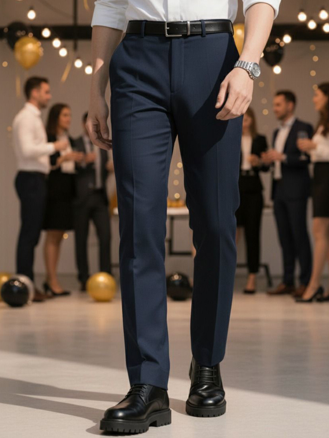 COVZ Men Relaxed Straight Leg Slim Fit Easy Wash Formal Trouser