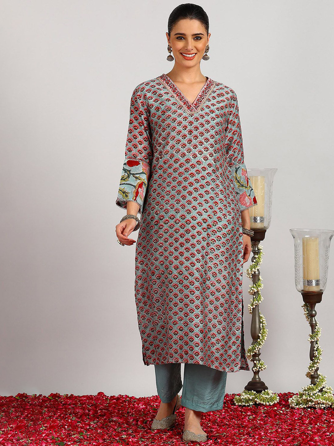 Tahiliya Women Ethnic Motifs Printed Block Printed Handloom Chanderi Silk Kurta