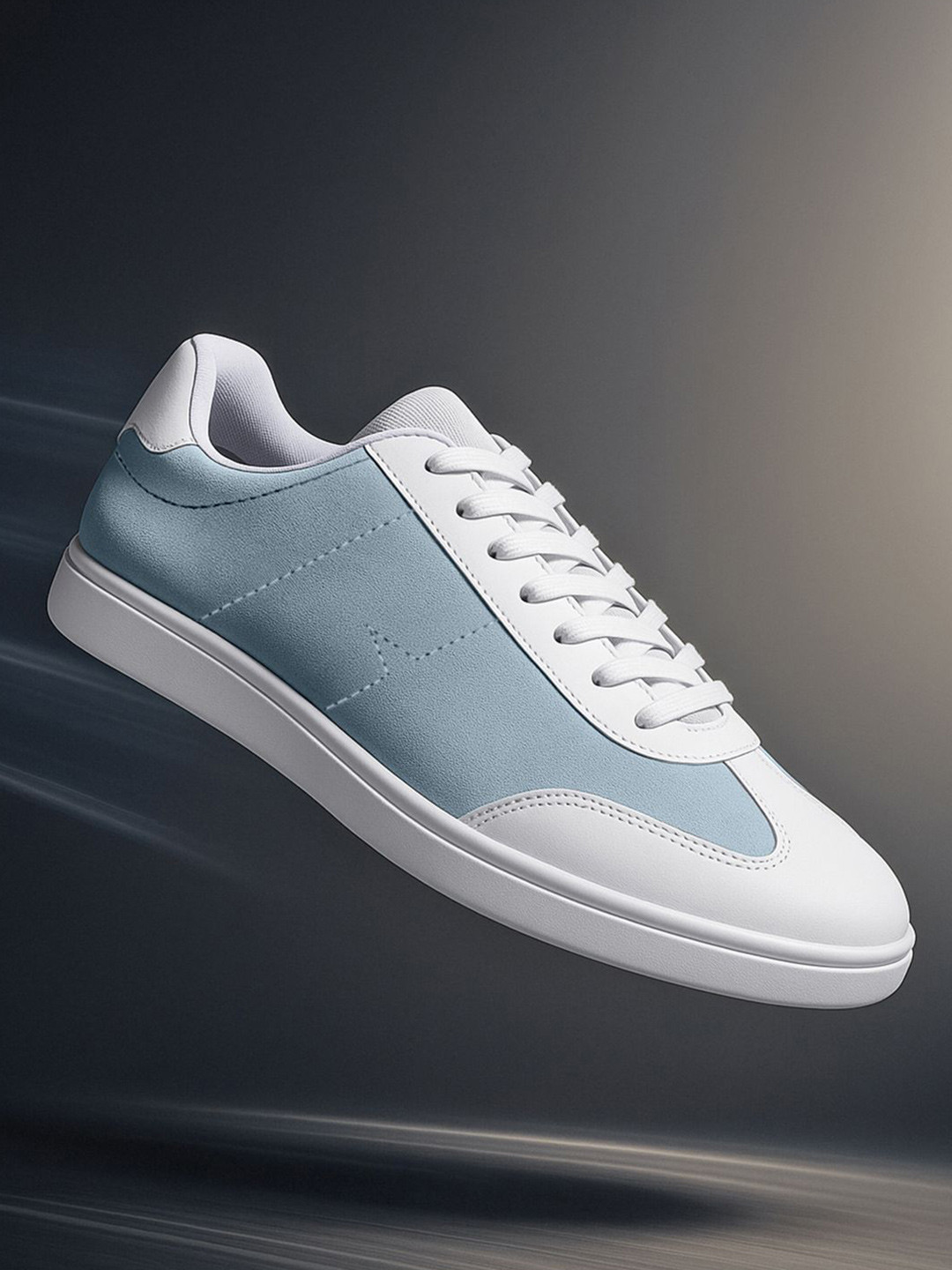 Bewakoof Men's Pastel Blue & White Color Block Low-Top Sneakers